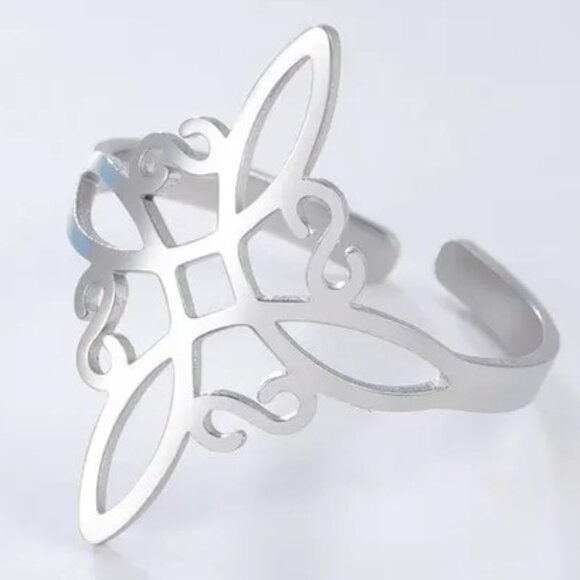 Silver Stainless Steel Witch Celtic Viking Cross Knot Adjustable Open Ring NWOT - Picture 15 of 15